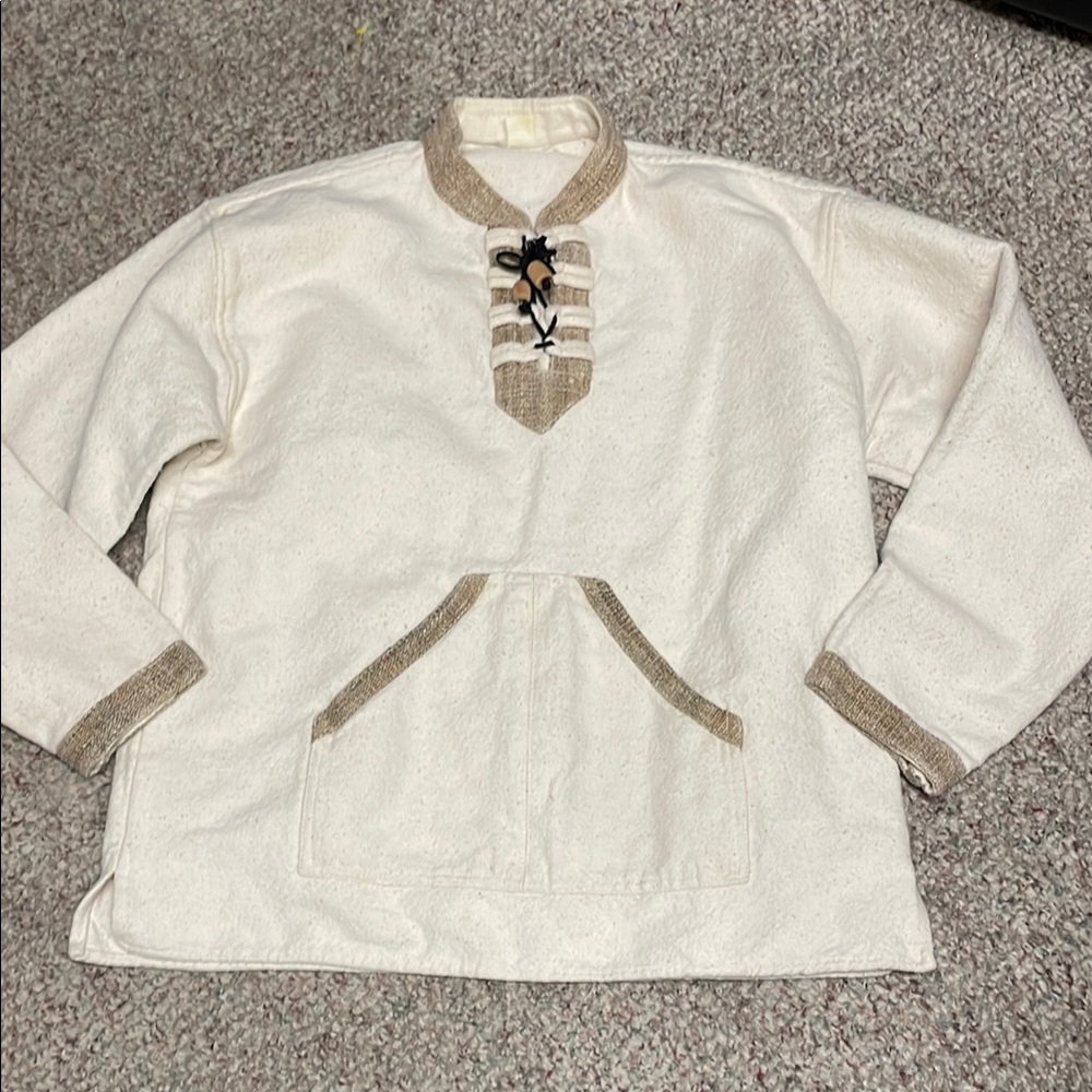 Vintage 70s Cream and Tan Pullover coat